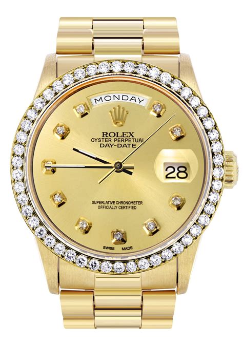 rolex president day-date diamaond bezel|18k gold rolex with diamonds.